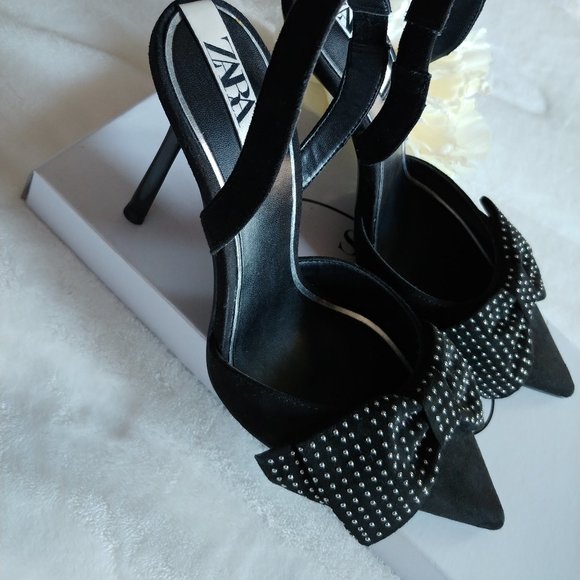 STUDDED HIGH HEEL SLINGBACK SHOES WITH BOW DETAIL - Picture 3 of 9
